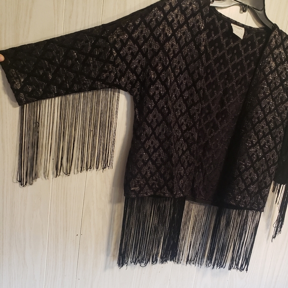 1920s Black Flapper Fringe Vera Moda 3/4 Jacket - Picture 6 of 10